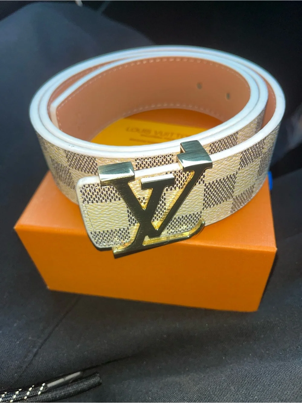 Louis Vuitton White Leather Women's Belt with Signature Gold Buckle